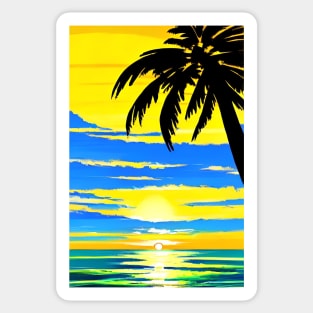 Summer Sunset Palm Tree Shadow Beach Ocean Sticker